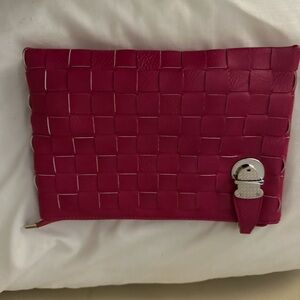 Woven Pink Clutch with Silver Buckle